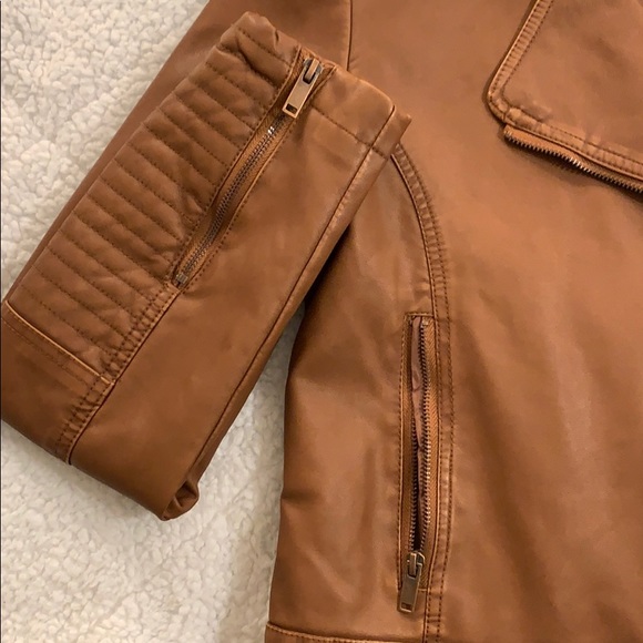 Brown Faux Leather Bomber Moto Jacket - Picture 6 of 9